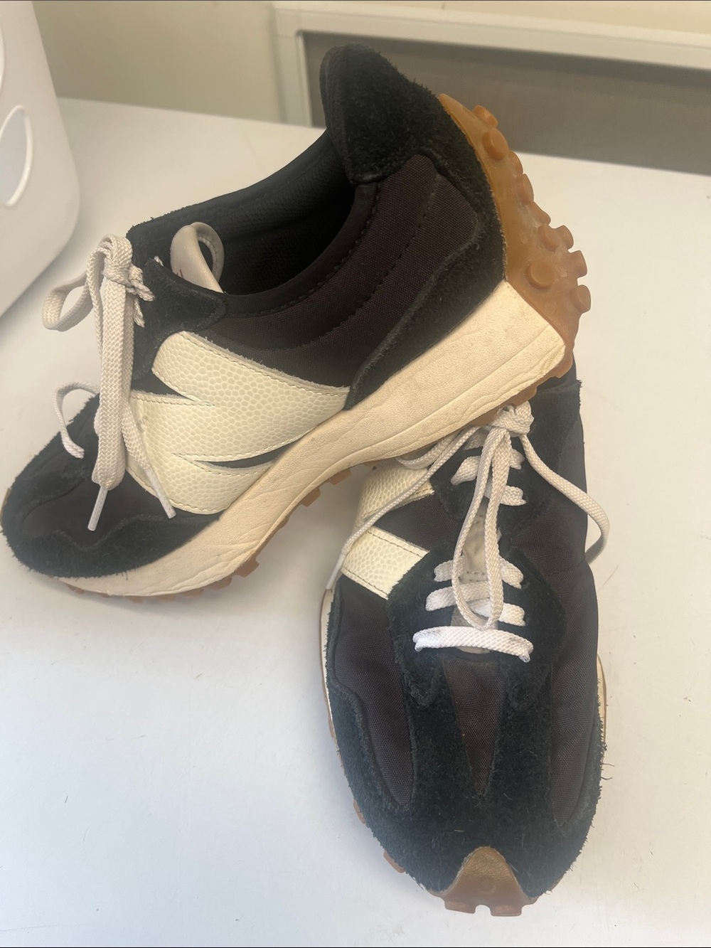 New Balance womens 327’s Black and Cream Retro Runner Sneakers